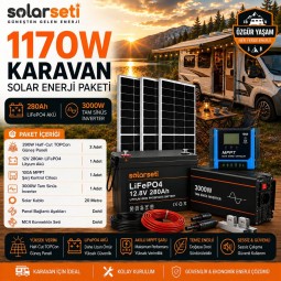 1170W Karavan Solar Enerji Paketi - 280Ah LifePO4 Akü - 3000W Tam Sinüs İnverter 1170W Karavan Solar Enerji Paketi - 280Ah LifePO4 Akü - 3000W Tam Sinüs İnverter